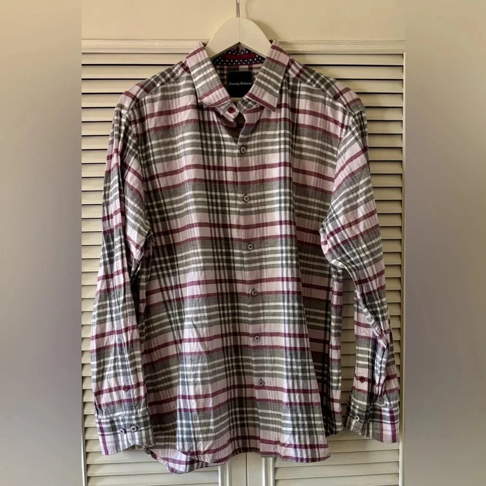 Tommy Bahama Men’s Stretch Flannel Button Up Red/Blk/Wht SZ L